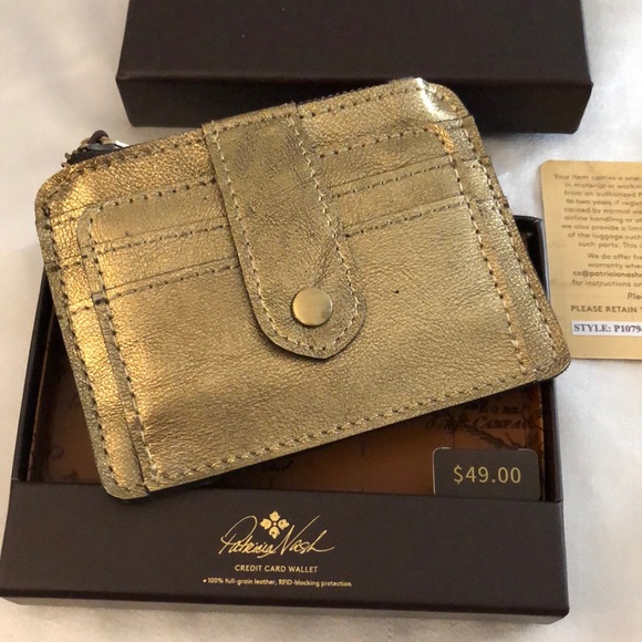 Patricia Nash Cassis Distressed Vintage Leather Card Case Antique Gold NWT & Box - Picture 2 of 16